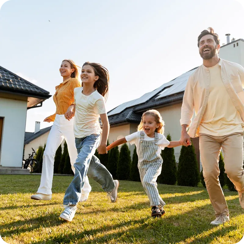 Family running playing outside
